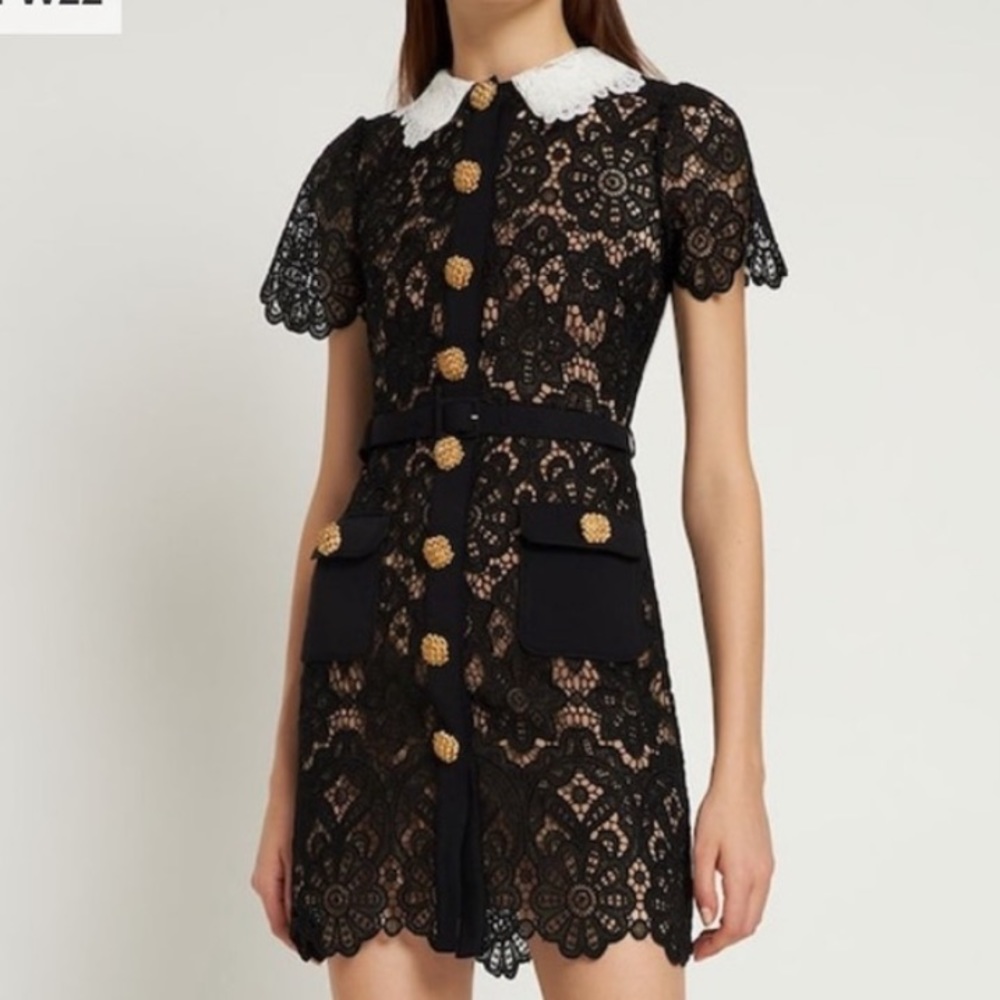 Current season! SELF-PORTRAIT
Button-embellished guipure lace mini dress